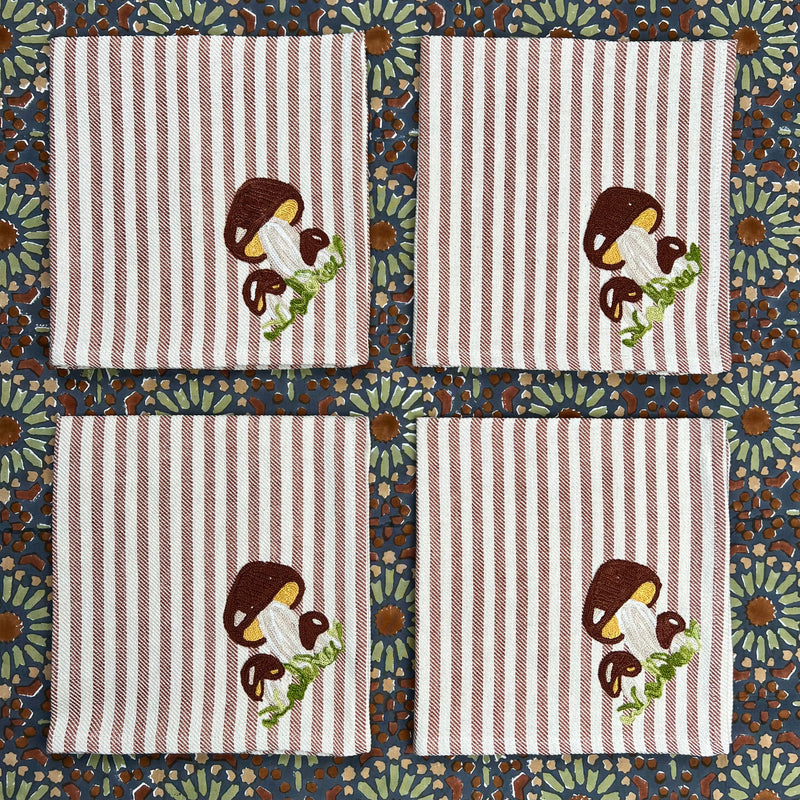 Gift Set: 4 x Mushroom Napkins in Chestnut Stripe