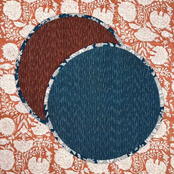 Gift Set: 4 x Blue & Brown Round Breakfast Placemats
