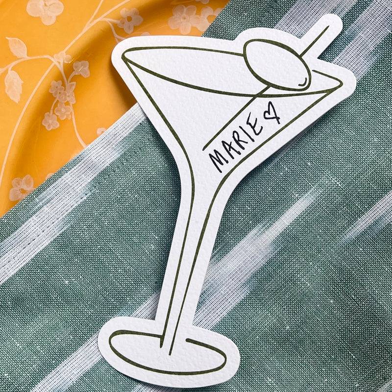 Luxury Place Cards - Martini Glass (White with Green)
