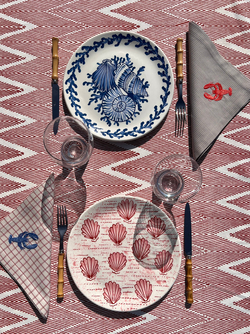 The ’Le Homard’ Napkin & Placemat Set  - Grey & Ecru Stripe