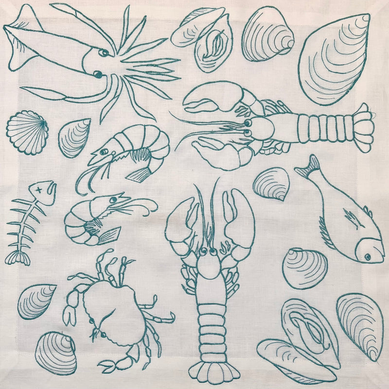 ’The Seafood Napkin’ - Embroidered in Turquoise