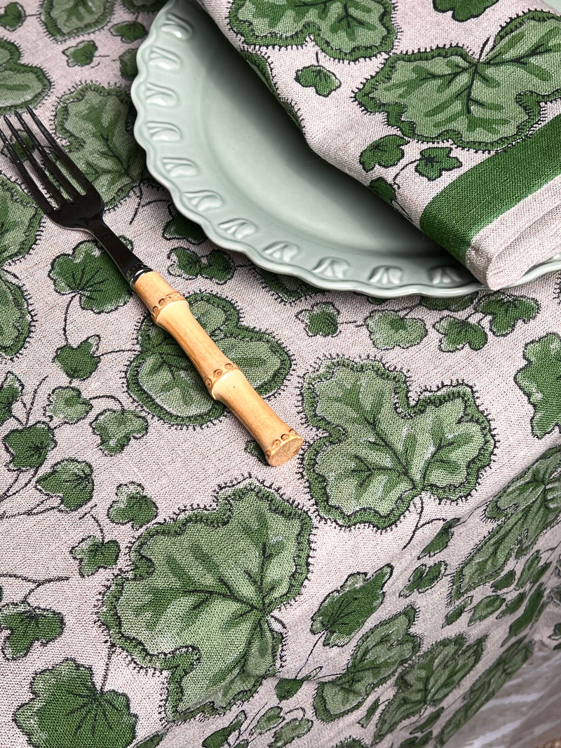’The Figue Leaf’ Tablecloth - Swedish Green - 100% linen, natural base