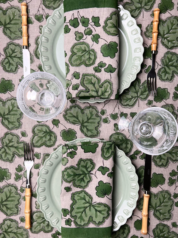 ’The Figue Leaf’ Tablecloth - Swedish Green - 100% linen, natural base