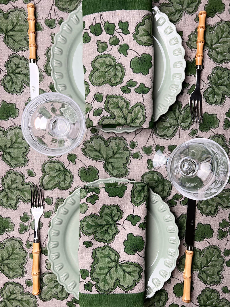 ’The Figue Leaf’ Tablecloth - Swedish Green - 100% linen, natural base