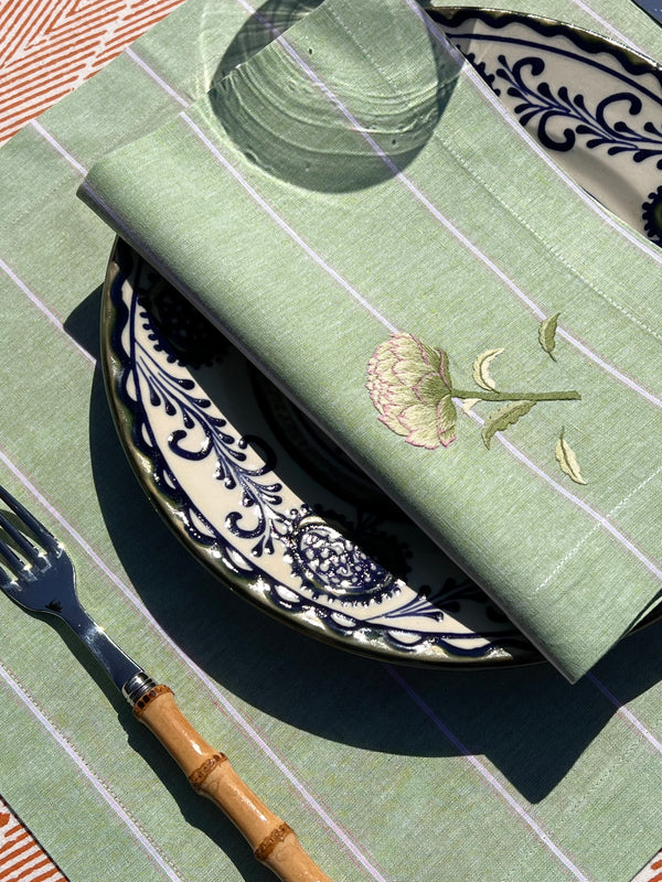 ’The Artichoke’ Napkin & Placemat - Apple Green Stripe
