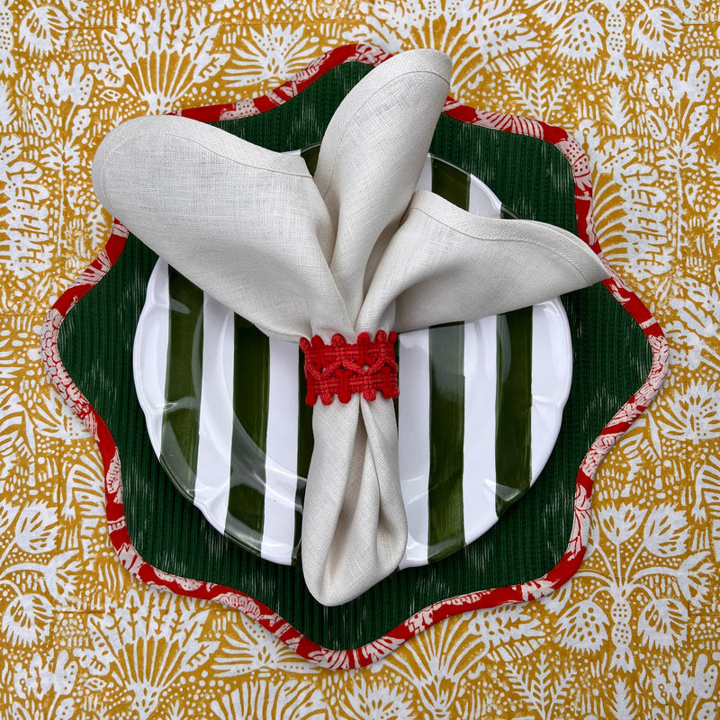 Gift Set: Set of 4 scalloped green ikat placemats