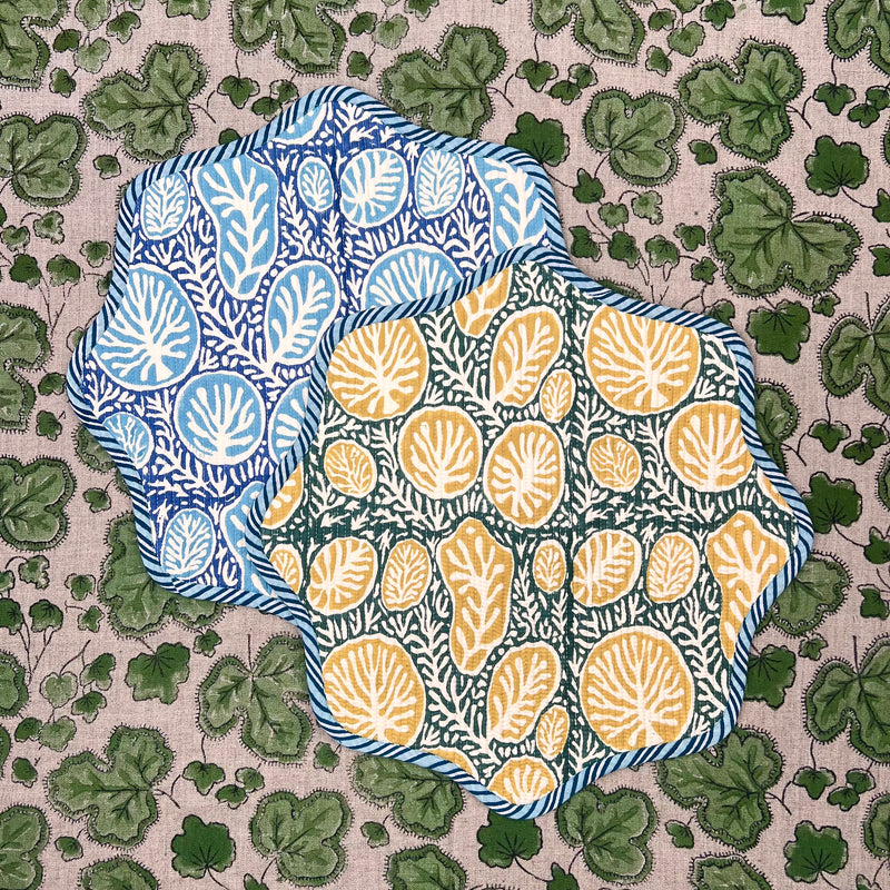 Gift Set: Blue, Green & Mustard Scalloped Placemats.