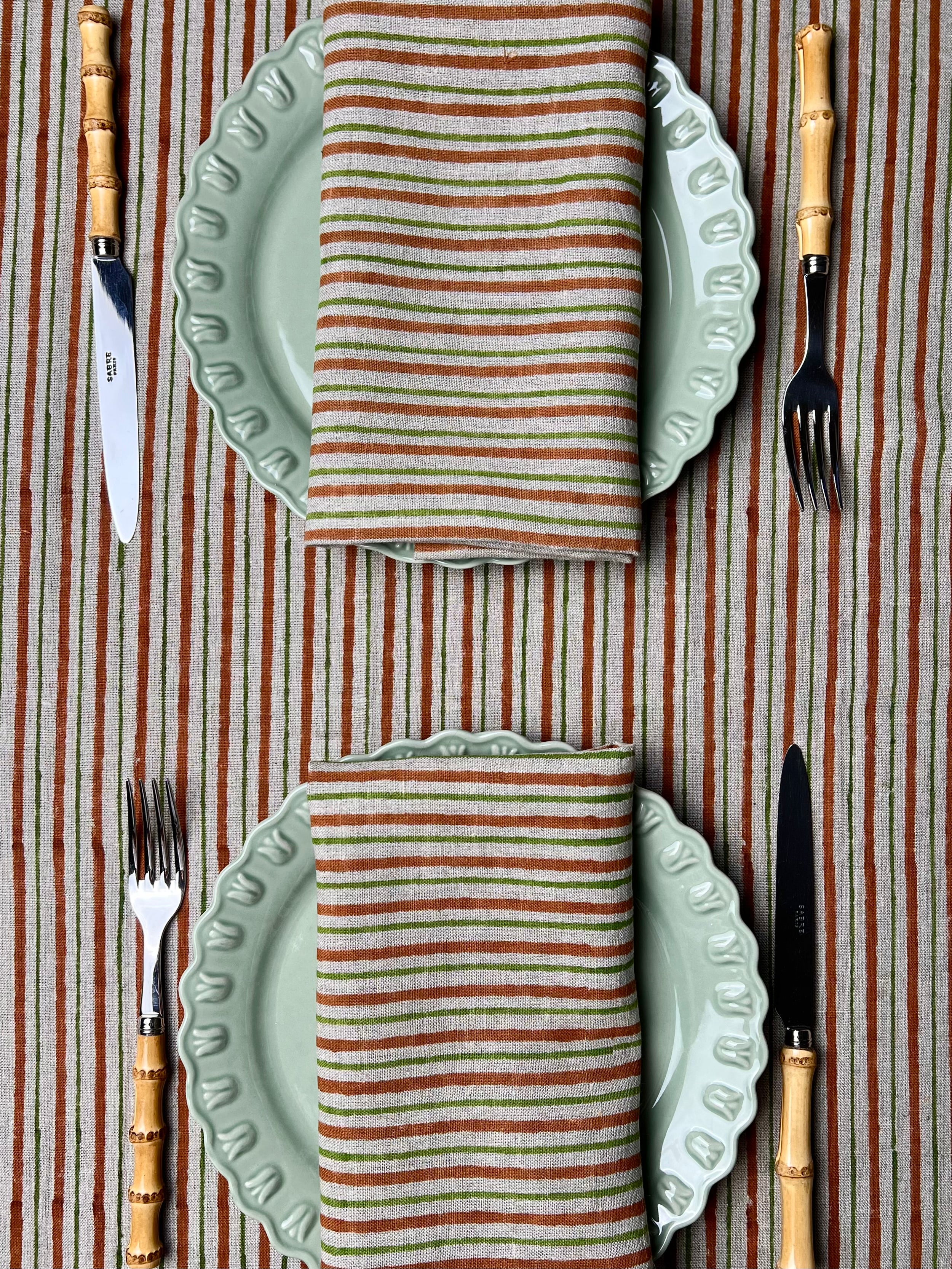 ’The Swedish Stripe’ Tablecloth - Falu Red & Dala Green - 100% Linen