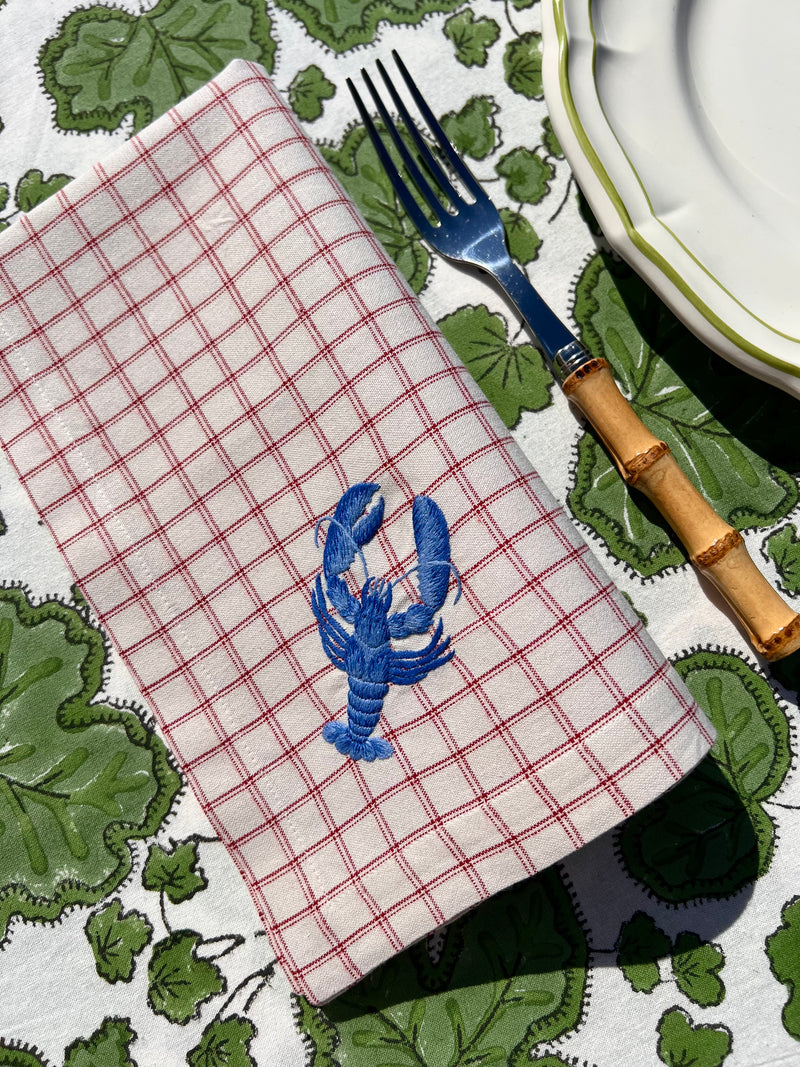 The ’Le Homard’ Napkin - Ecru & Red Chequer.