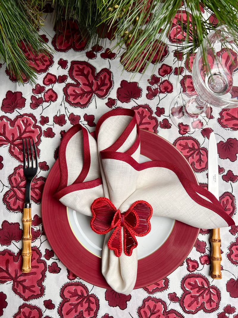 ’The Figue Leaf’ Tablecloth - Burgundy - White Cotton