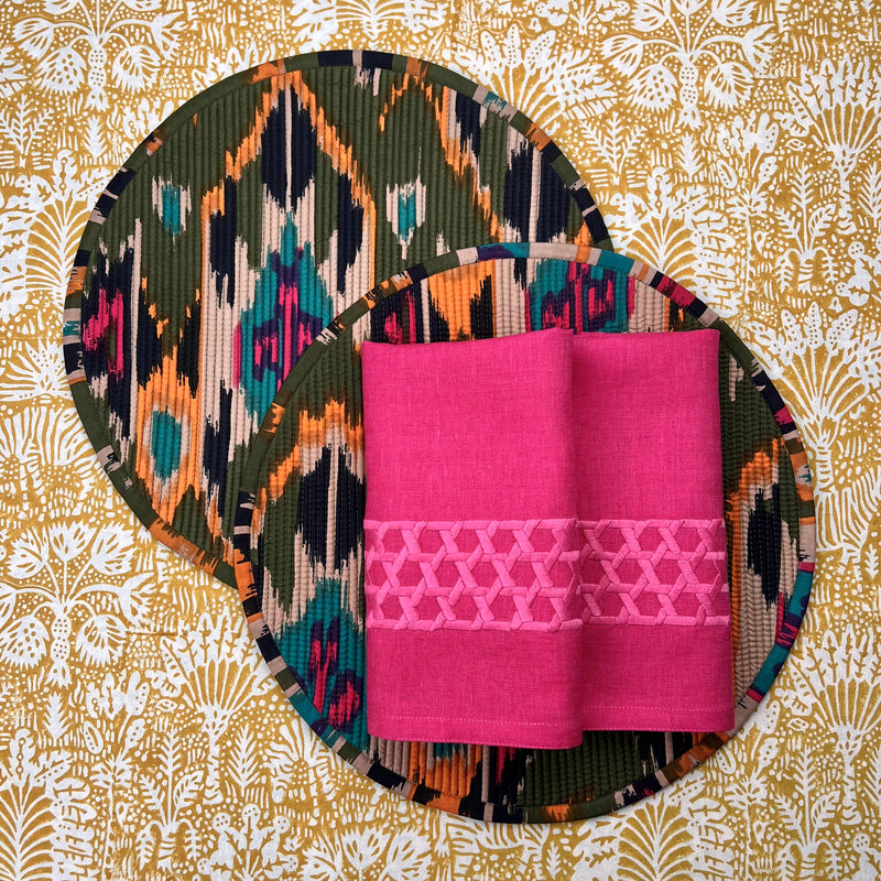 Gift Set: 2 Ikat Placemats & 2 Rattan Weave Napkins