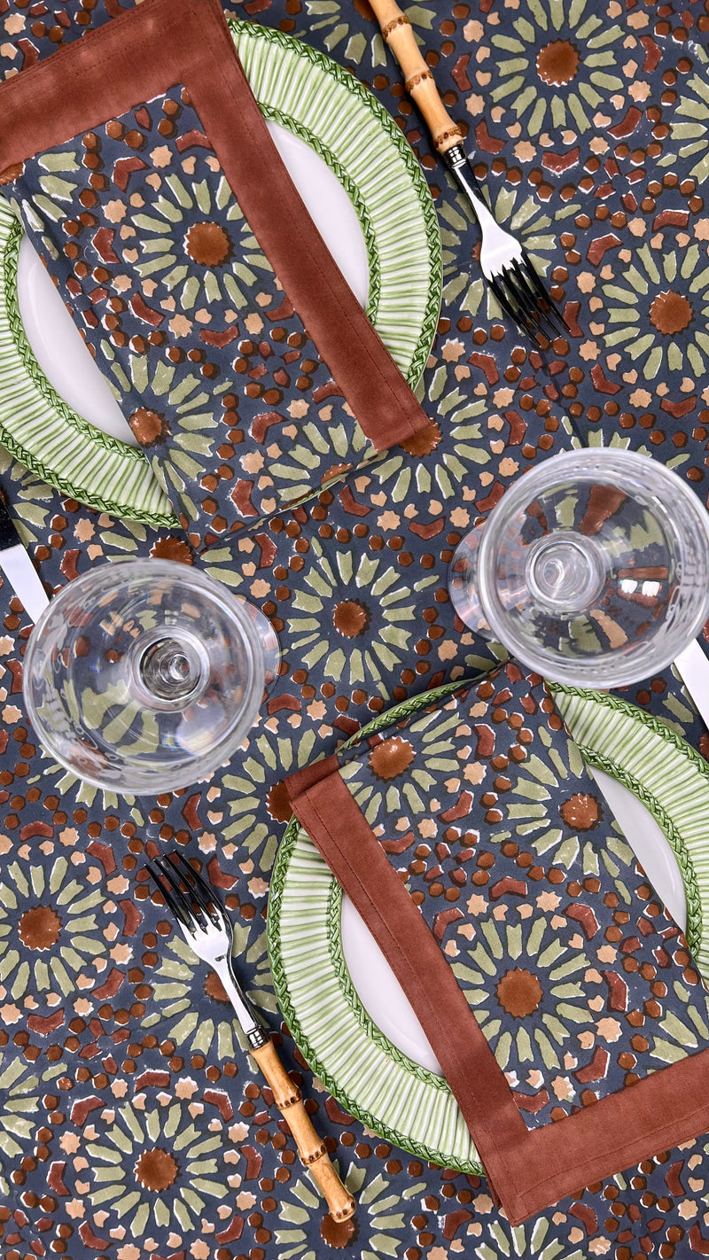 ‘The Kaleidoscope’ Tablecloth - Aubergine, Rust & Sage