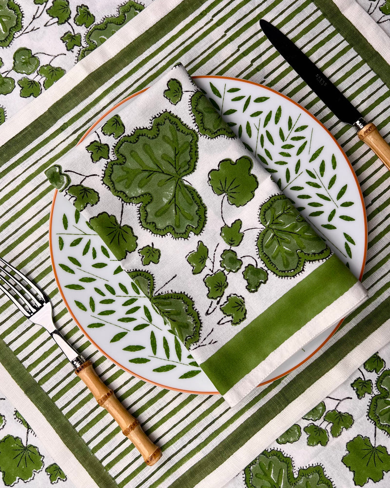 ’The Figue Leaf’ Napkins Set - Swedish Green - Cotton