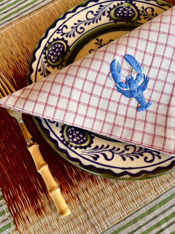 The ’Le Homard’ Napkin - Ecru & Red Chequer.