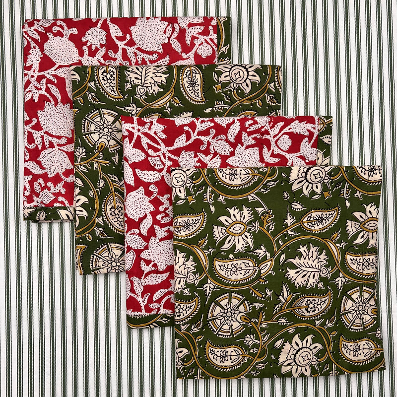 Reversible Napkin (Set of Four) Olive/Red