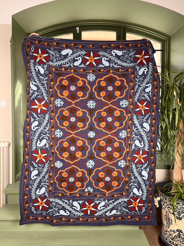 Suzani Cloth Royal Blue & Multicoloured Embroidery
