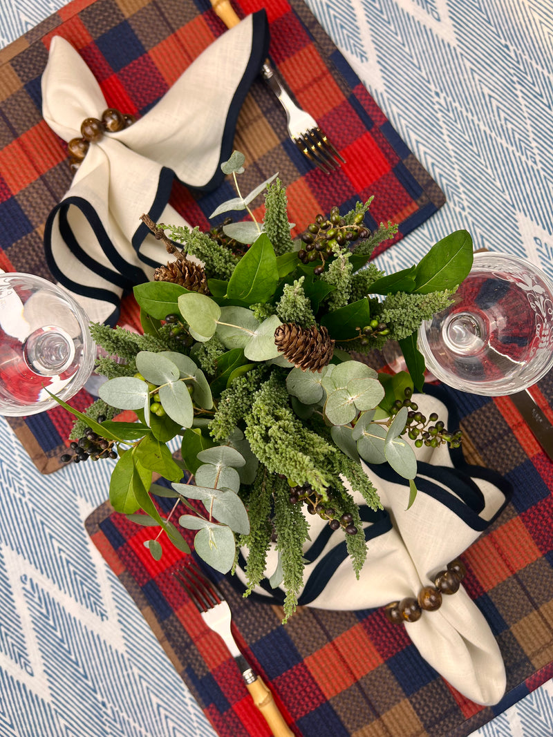 Curated Table Set: Red, Camel Navy