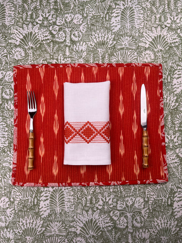 Gift Set: Diamond Napkin - Red Embroidery Set of 4