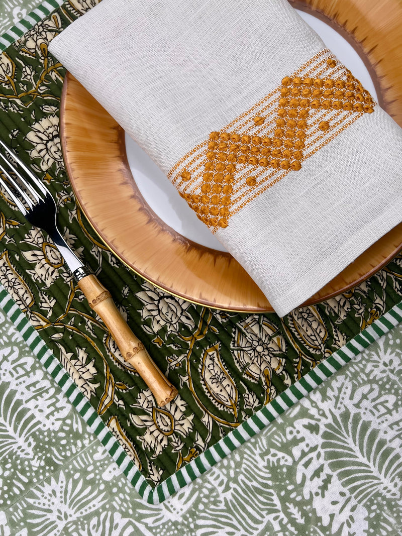 Gift Set: Set of 4 Diamond Napkins in Mustard & Ivory