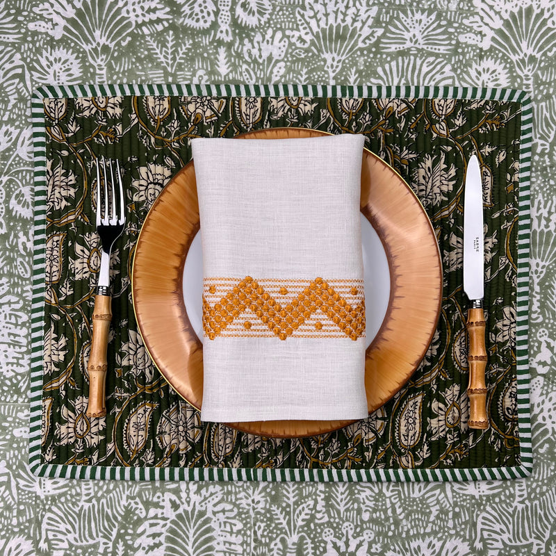 Gift Set: Four Breakfast Placemats (Green Paisley)