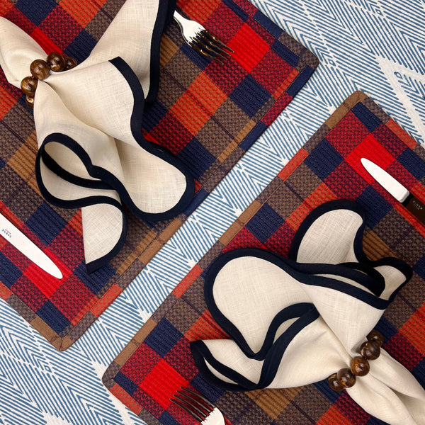 Curated Table Set: Red, Camel Navy