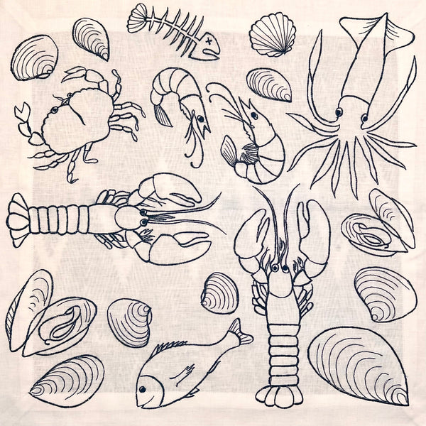 ’The Seafood Napkin’ - Embroidered in Navy Blue