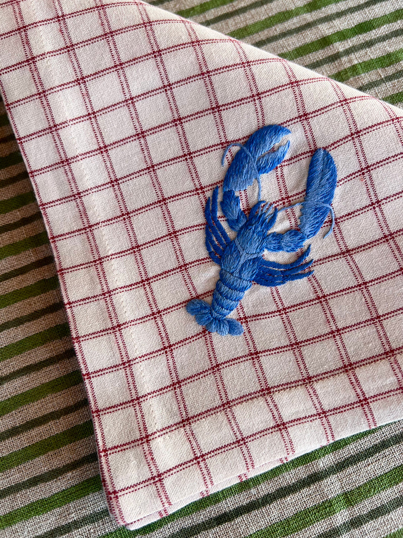 The ’Le Homard’ Napkin - Ecru & Red Chequer.