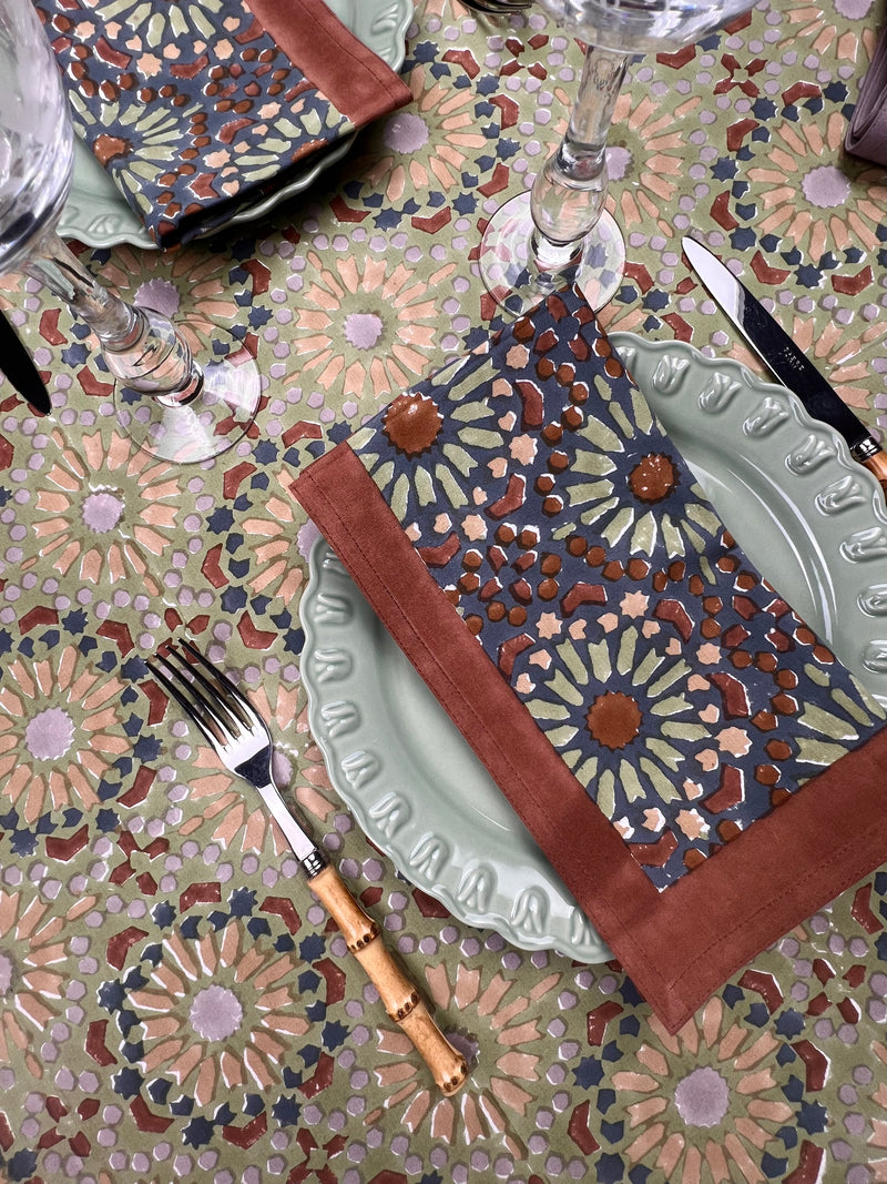‘The Kaleidoscope’ Tablecloth - Sage, Rust, Blue, Grey