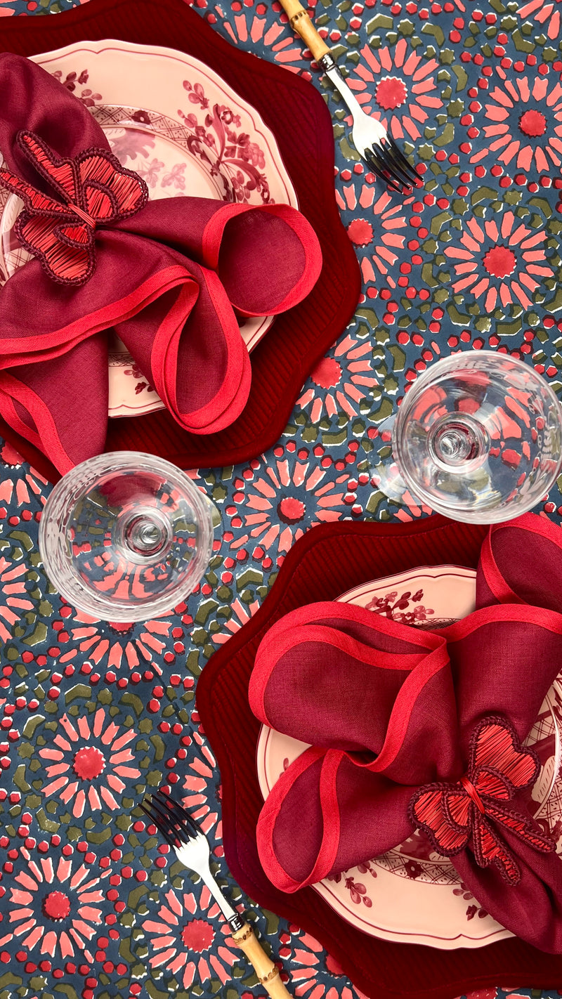 ‘The Kaleidoscope’ Tablecloth - Blue, Red, Pink, Moss