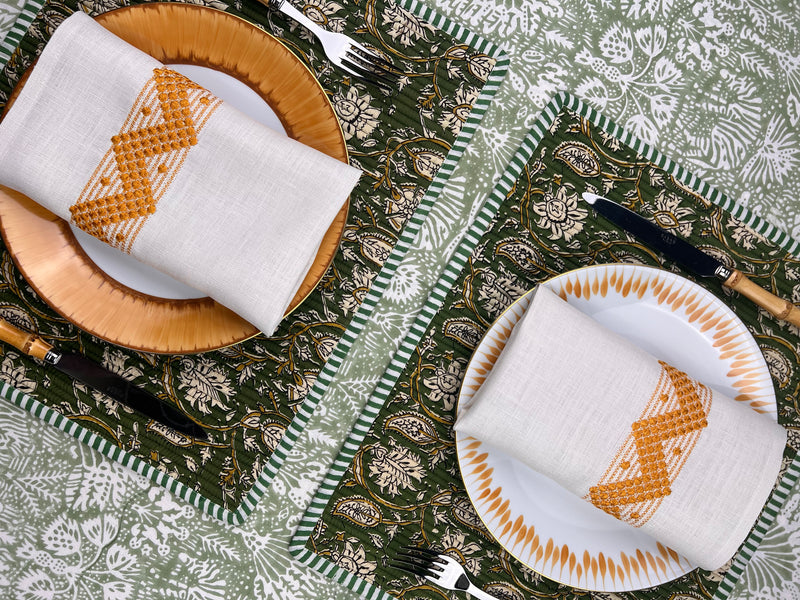 Gift Set: Four Breakfast Placemats (Green Paisley)