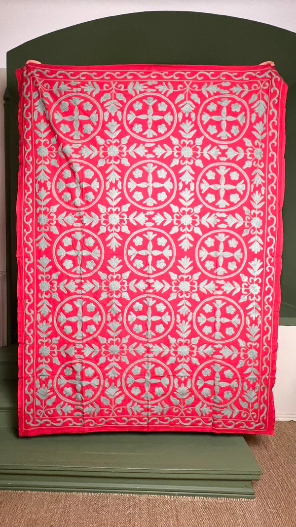 Suzani Cloth Red & Duck Egg Blue