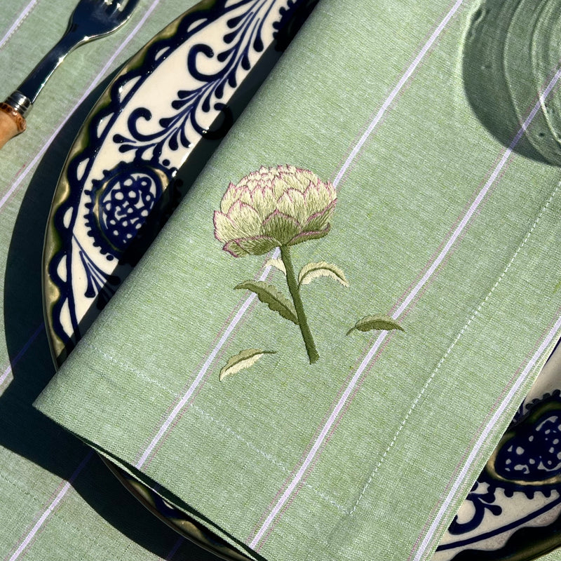 ’The Artichoke’ Napkin & Placemat - Apple Green Stripe