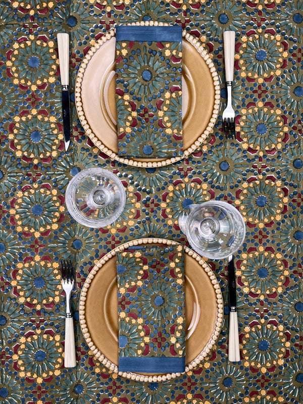 ‘The Kaleidoscope’ Tablecloth - Moss, Burgundy, Blue