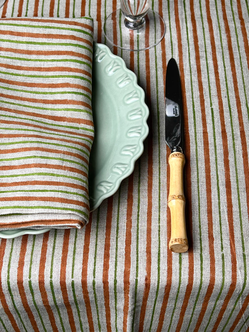 ’The Swedish Stripe’ Tablecloth - Falu Red & Dala Green - 100% Linen