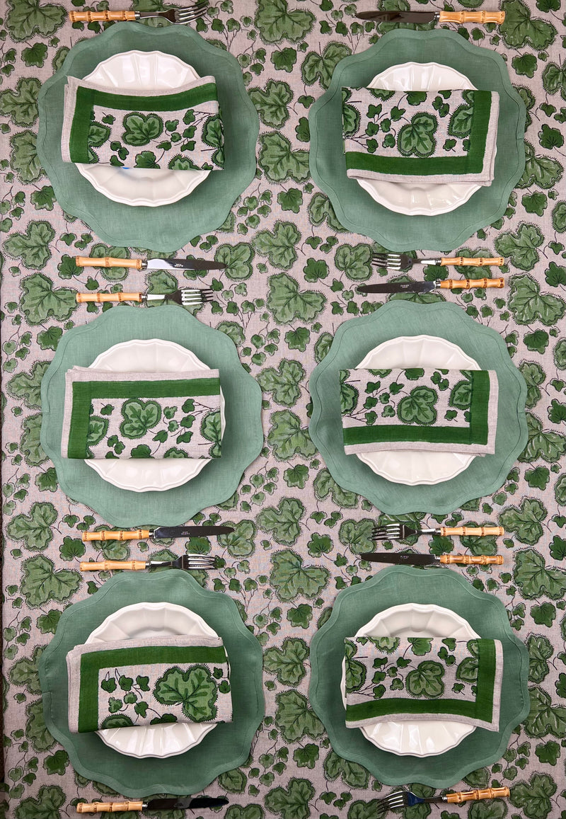 ’The Figue Leaf’ Napkins Set - Swedish Green - 100% Linen