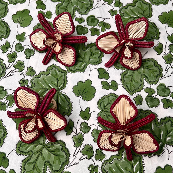 Gift Set: 4 x Orchid Napkinrings Natural & Burgundy