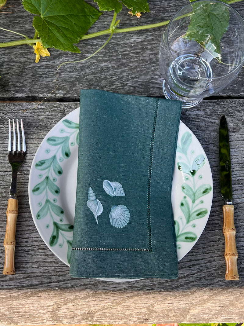 ’Three Little Shells’ Napkin - Kelp Green