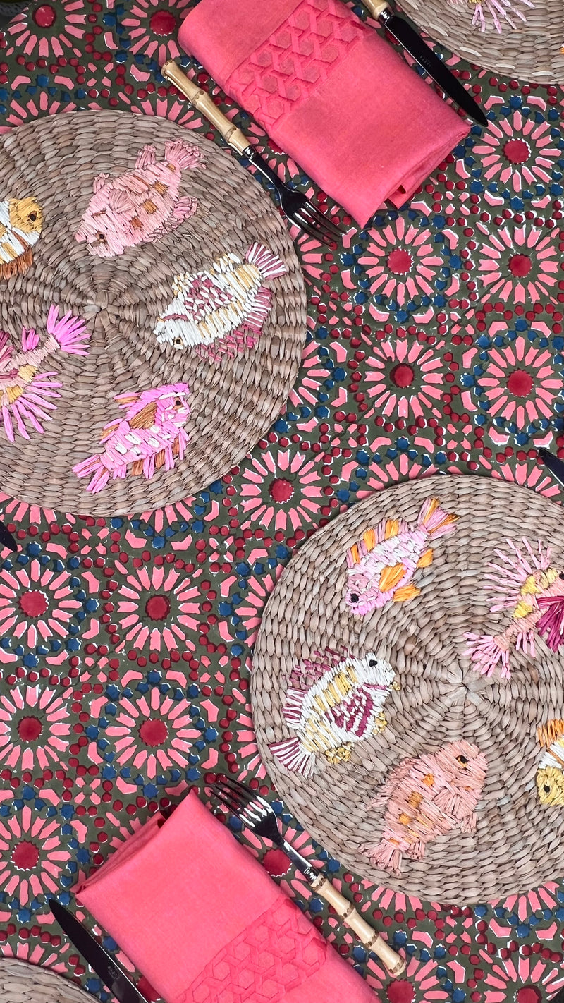 ’The Raffia Placemat’ - Pink Fish