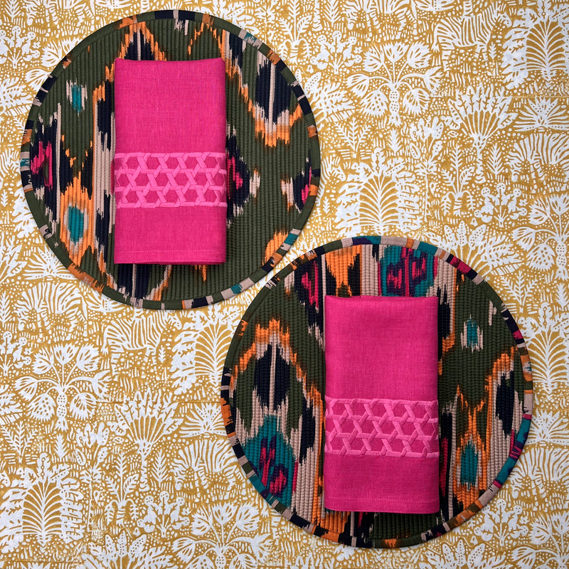 Gift Set: 2 Ikat Placemats & 2 Rattan Weave Napkins