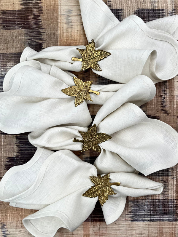 Set of 14 Vintage Brass Maple Leaf Napkinrings