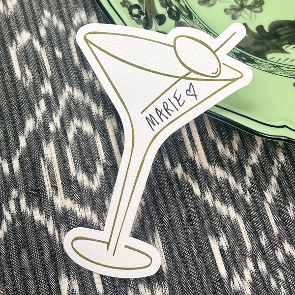 Luxury Place Cards - Martini Glass (White with Green)