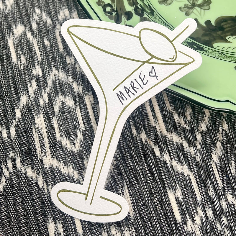 Luxury Place Cards - Martini Glass (White with Green)