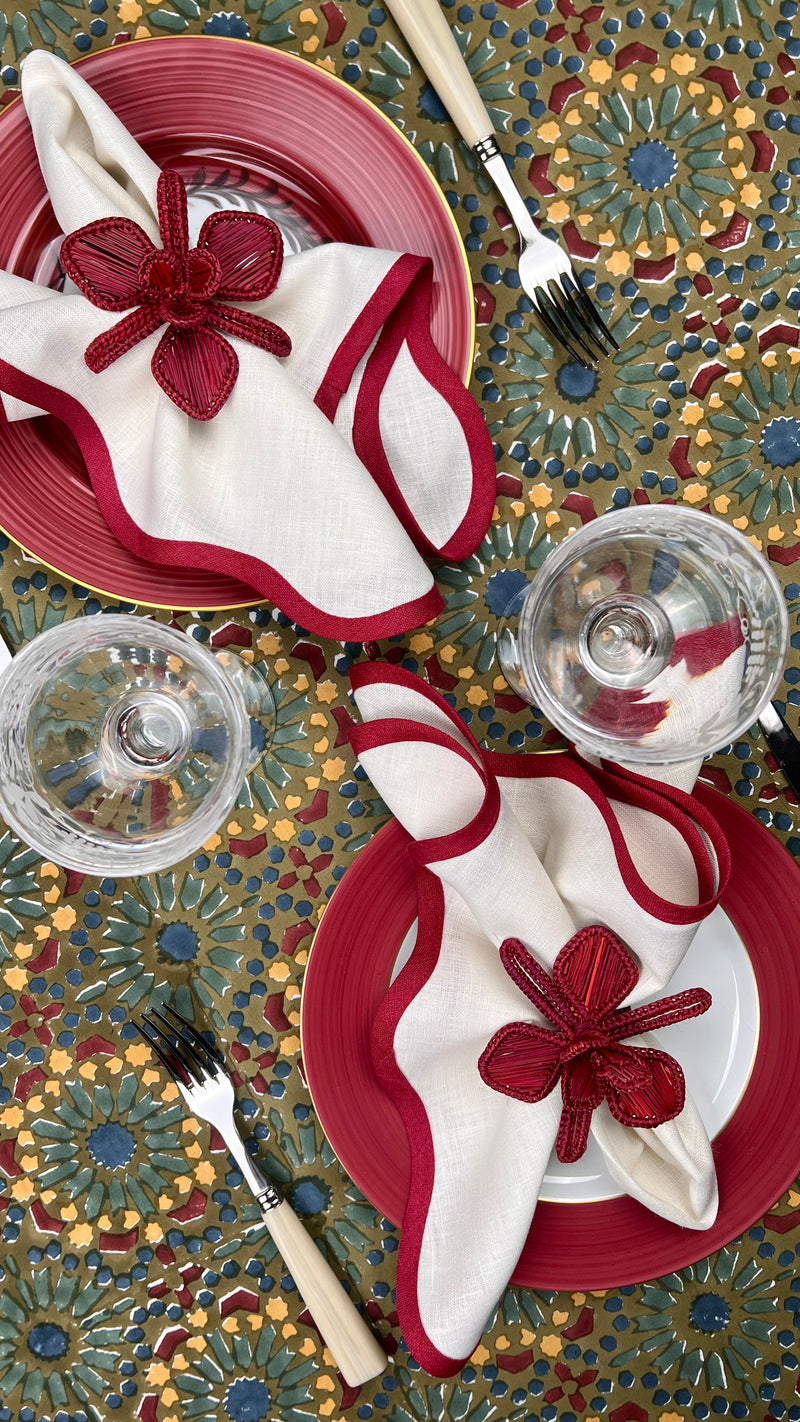 ‘The Kaleidoscope’ Tablecloth - Moss, Burgundy, Blue