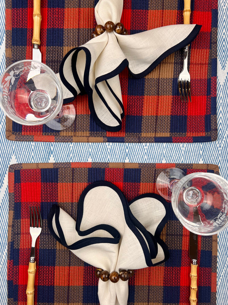 Curated Table Set: Red, Camel Navy