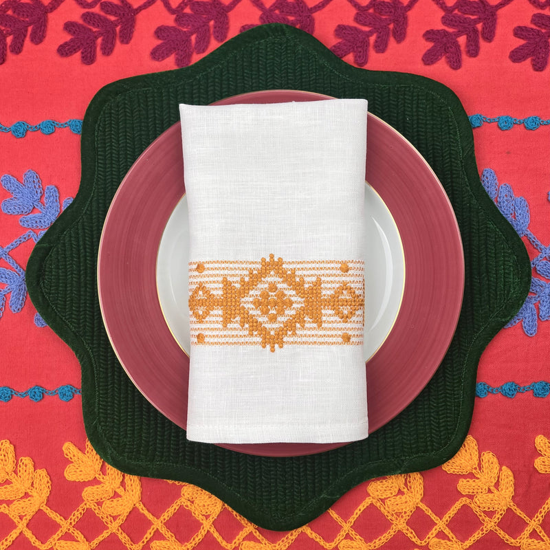 Gift Set: Set of 4 Folklore Napkins in White & Multicolour