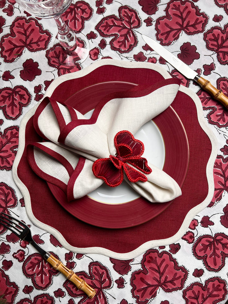 ’The Figue Leaf’ Tablecloth - Burgundy - White Cotton