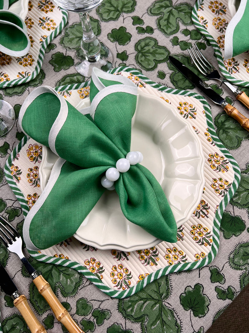 ’The Figue Leaf’ Tablecloth - Swedish Green - 100% linen, natural base