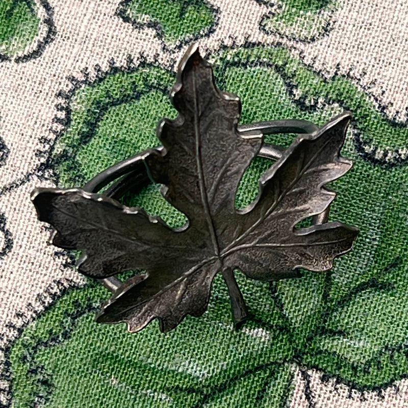 10 Vintage Pewter Maple Leaf Napkin Rings – Set