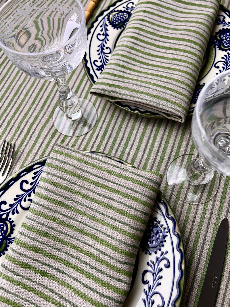 ’The Swedish Stripe’ Tablecloth - Swedish Greens - 100% Linen