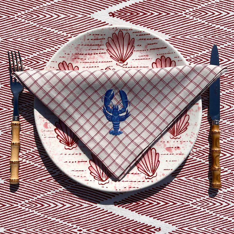 The ’Le Homard’ Napkin - Ecru & Red Chequer.